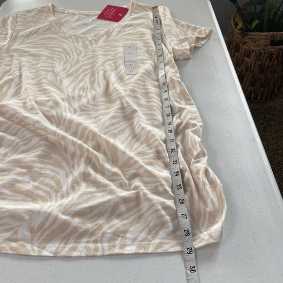 Isabel Maternity Zebra Print  Shirred V-Neck Short Sleeve Tee Top T-Shirt Beige - Picture 11 of 14